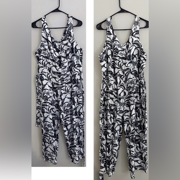 Kensie linen blend belted floral wide leg jumpsuit vacation boho spring summer - Picture 1 of 4